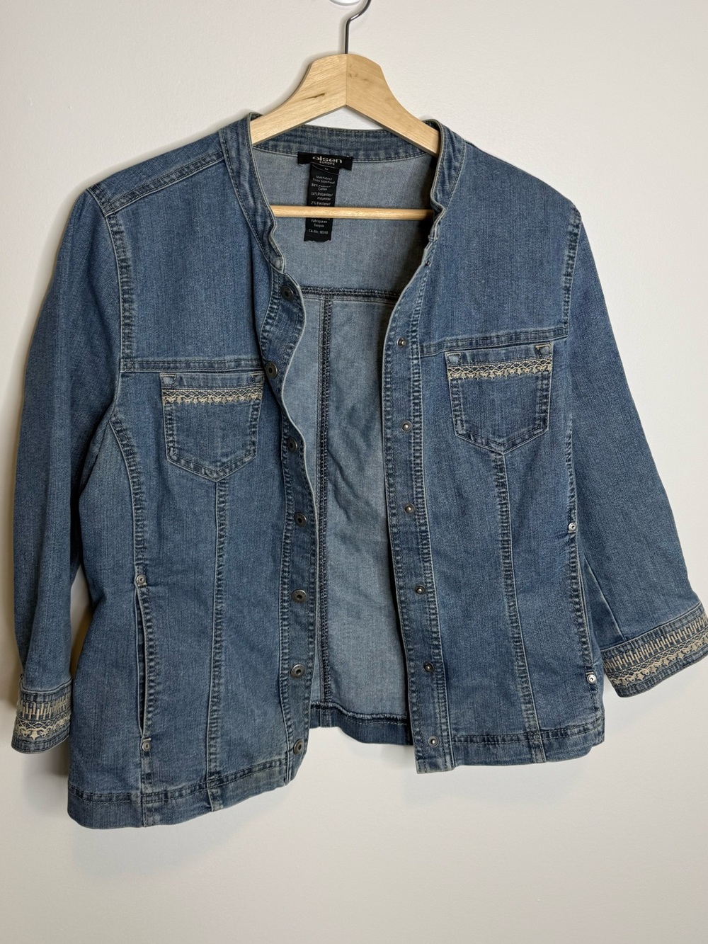 Olsen Classic Blue Denim Jacket with Embroidered Cuff Detail size medium